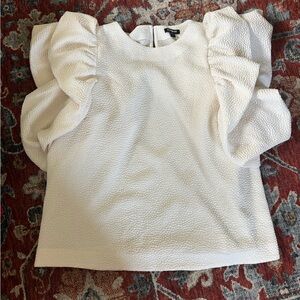 Express White Puff Sleeve Ruffled Blouse.